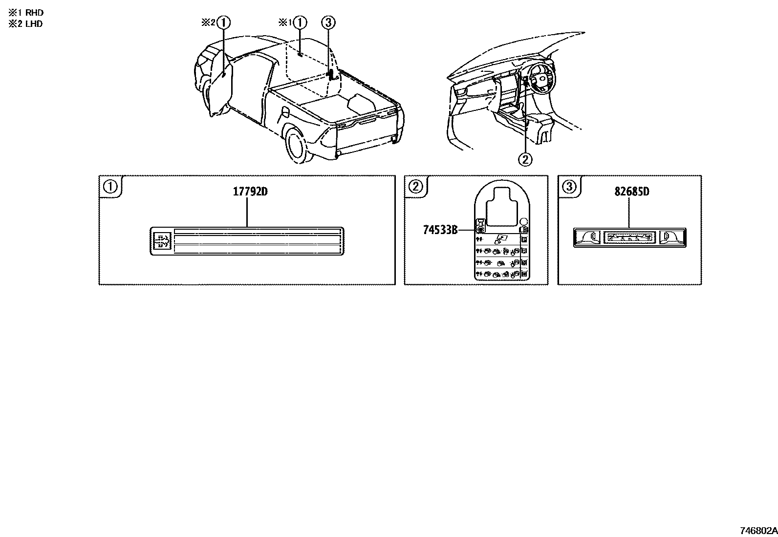 Toyota HILUX warning nameplate EPC diagram — 746802A