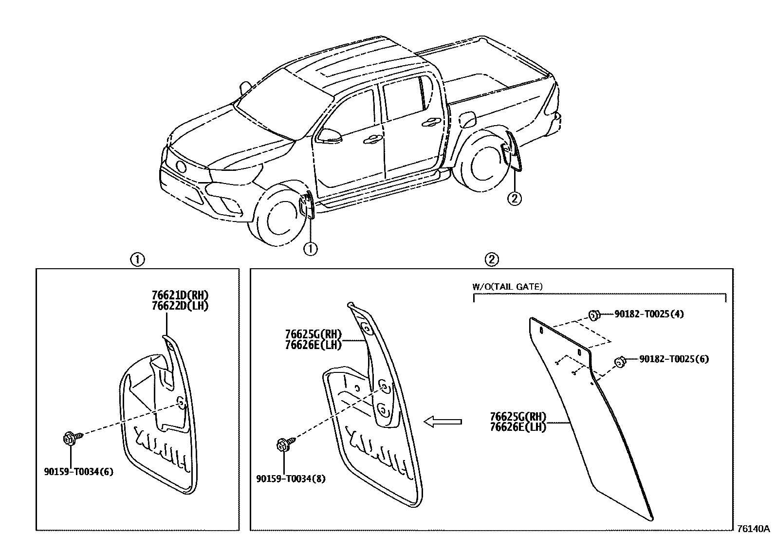Toyota HILUX 扰流板和侧挡泥板 EPC diagram — 76140A