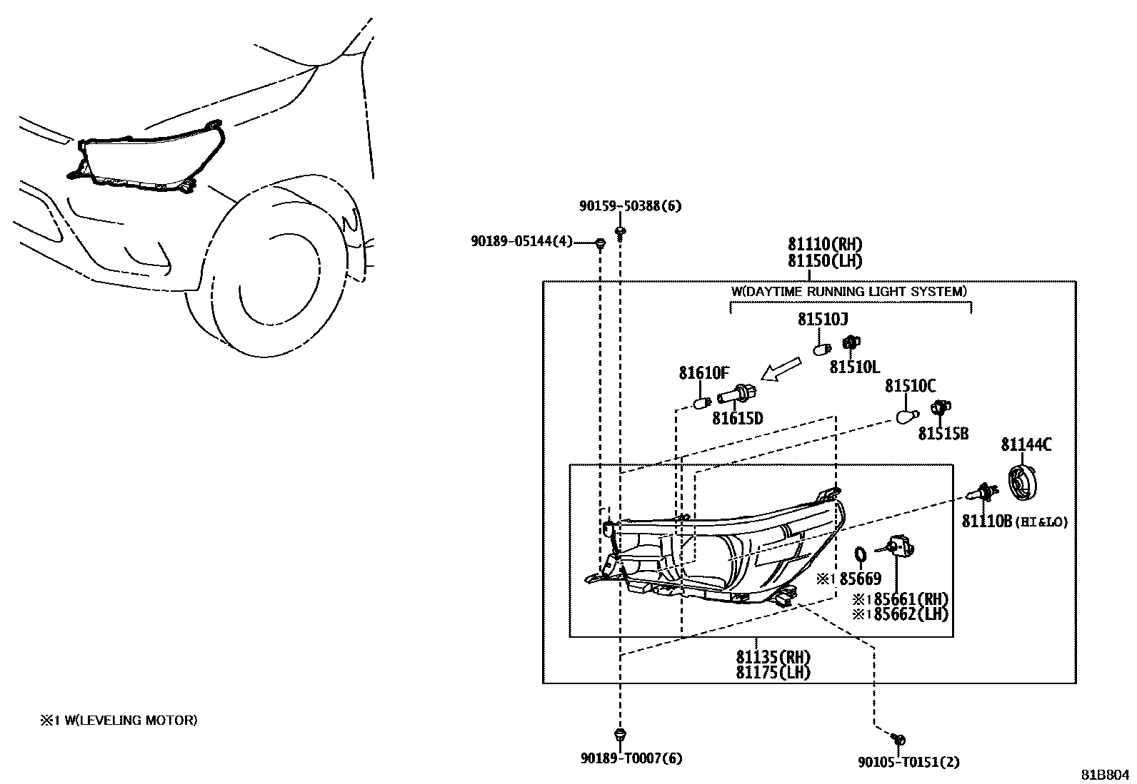 Toyota HILUX Headlamp EPC diagram — 81B804