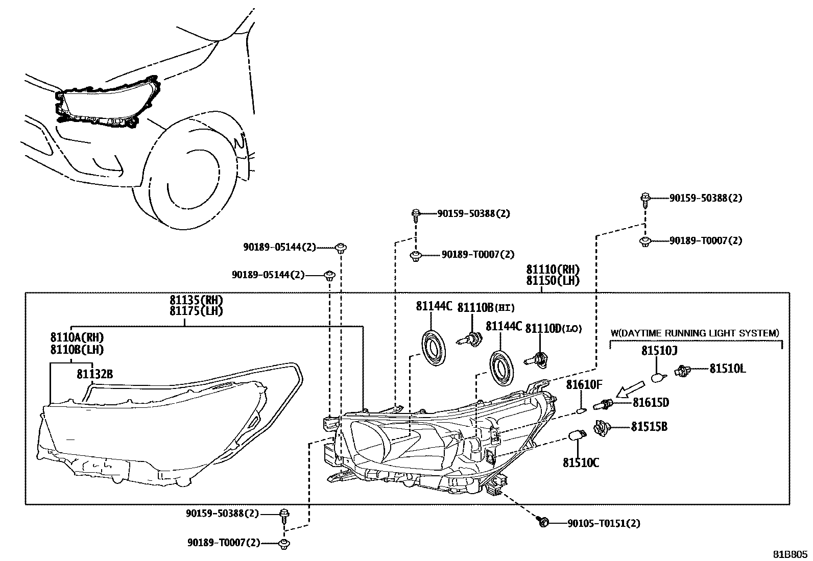 Toyota HILUX Headlamp EPC diagram — 81B805