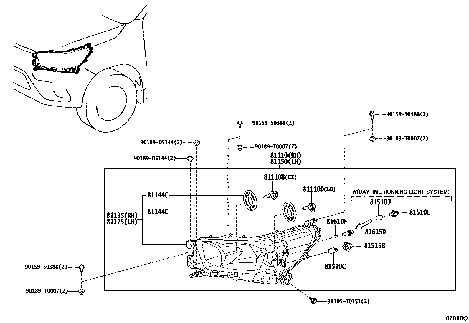 Toyota HILUX Headlamp EPC diagram — 81B8BQ