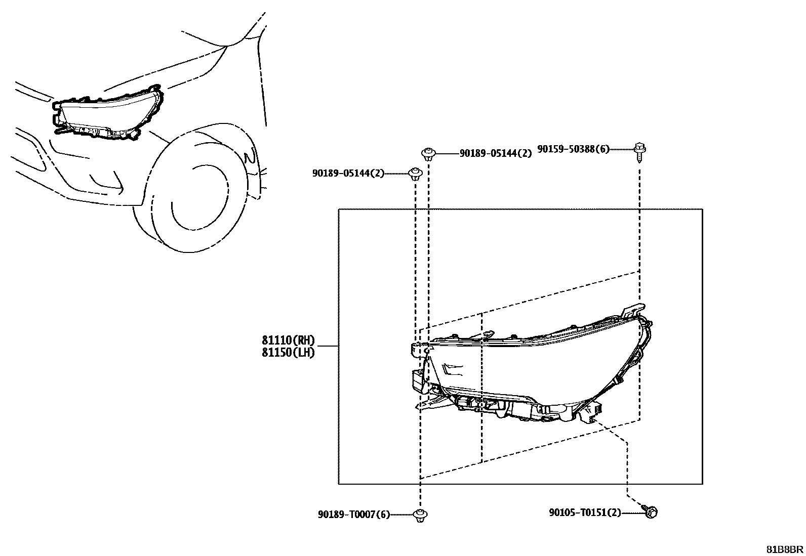 Toyota HILUX Headlamp EPC diagram — 81B8BR