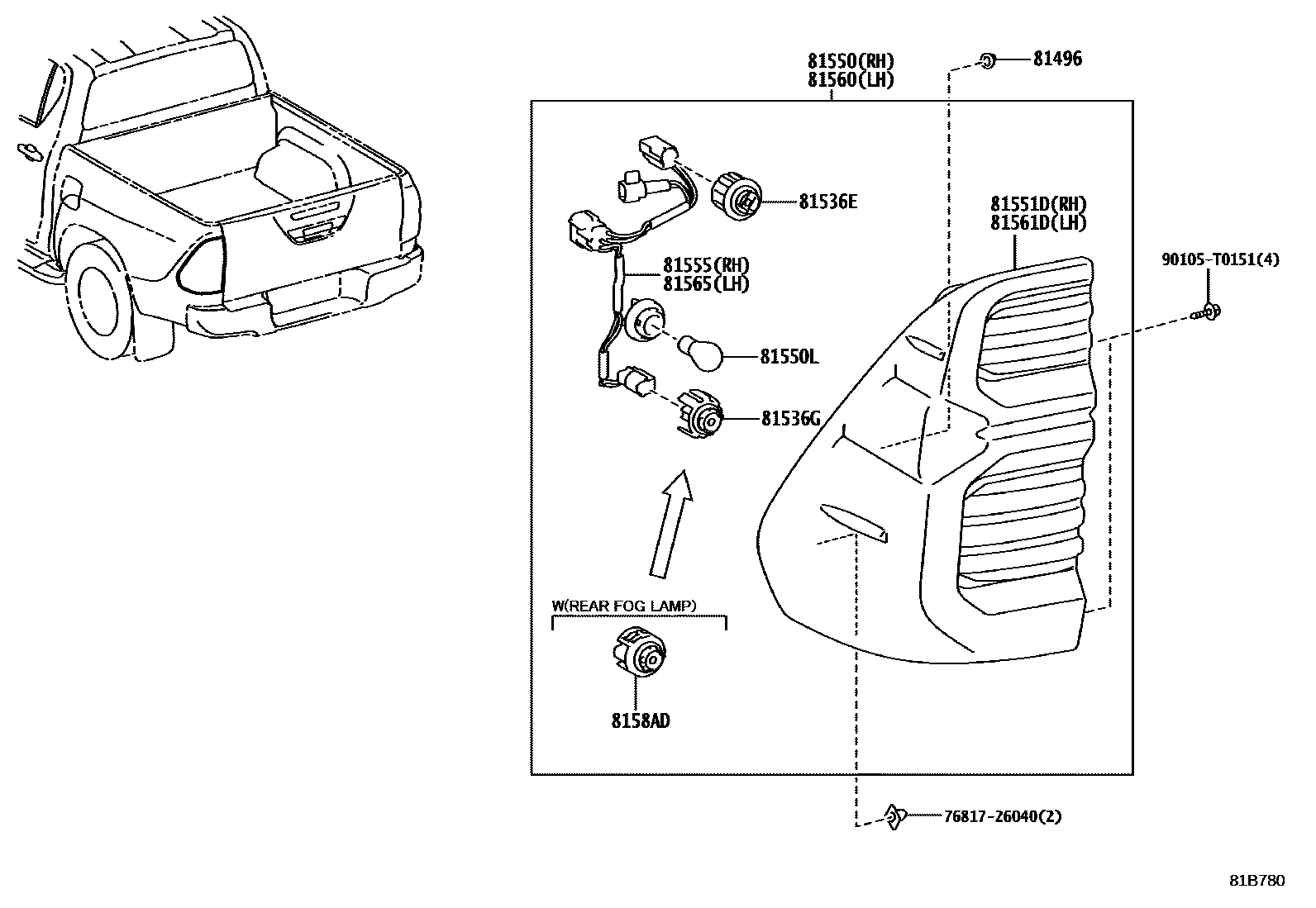 Toyota HILUX 后组合灯 EPC diagram — 81B780