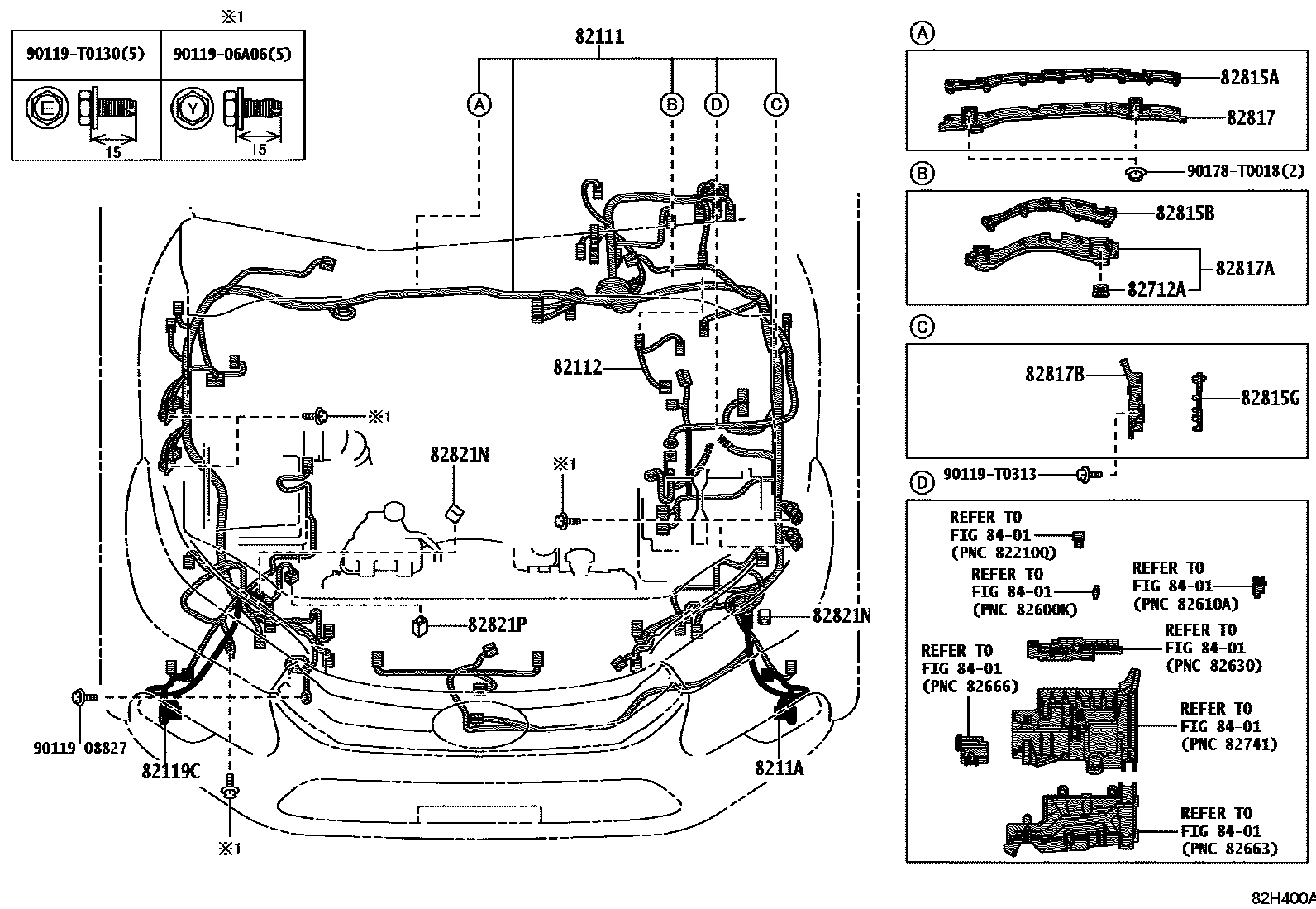 Toyota HILUX 线束和卡夹 EPC diagram — 82H400A