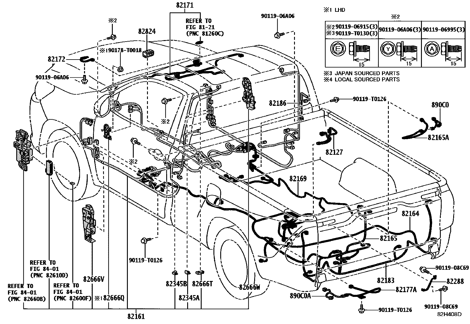 Toyota HILUX 线束和卡夹 EPC diagram — 82H408D