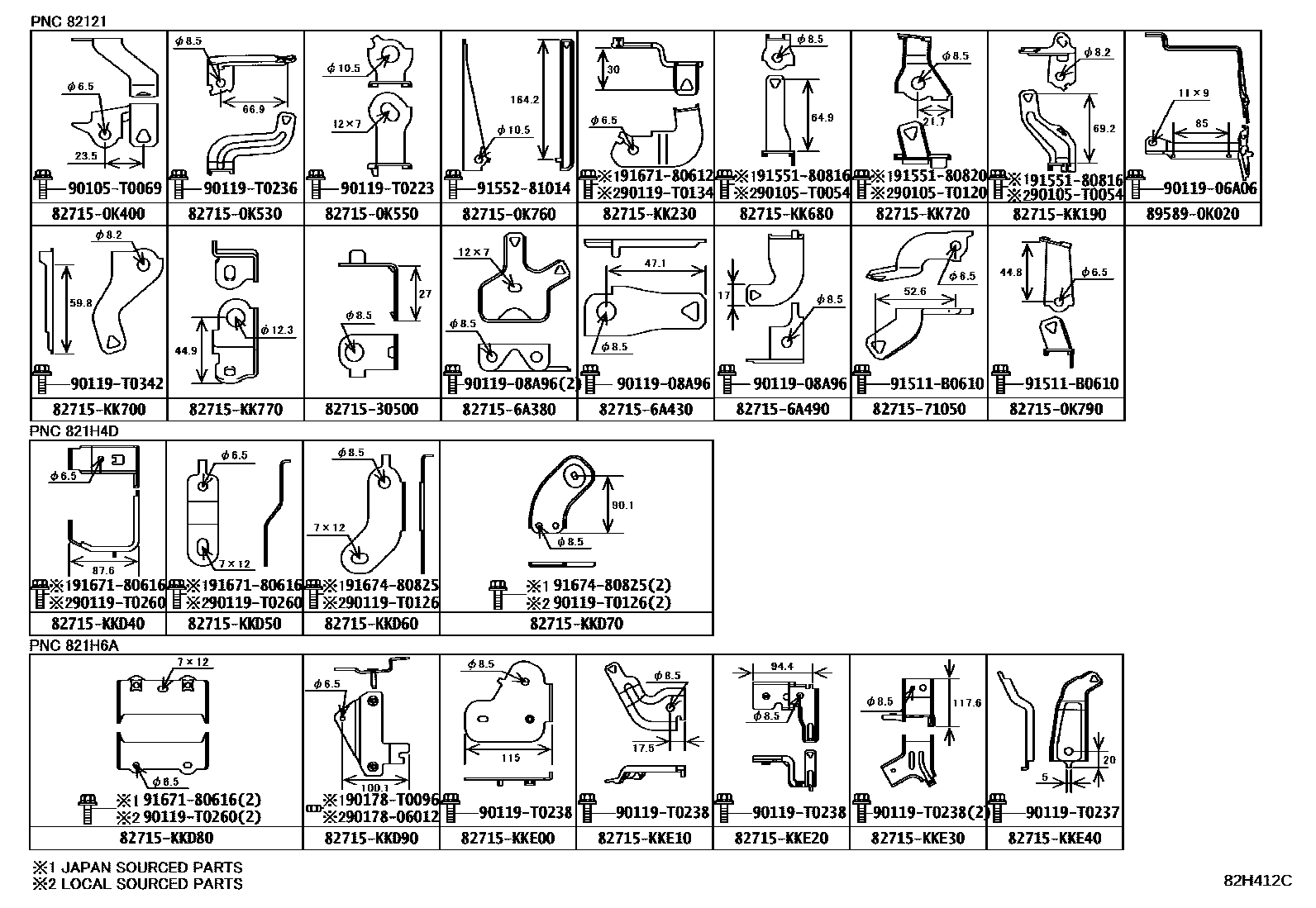 Toyota HILUX 线束和卡夹 EPC diagram — 82H412C