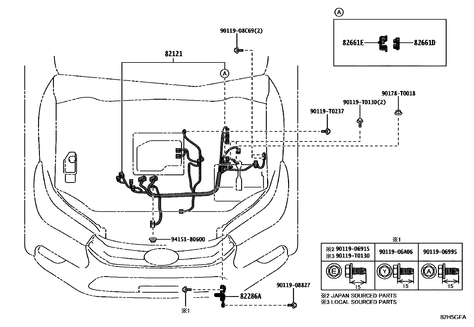 Toyota HILUX 线束和卡夹 EPC diagram — 82H5GFA