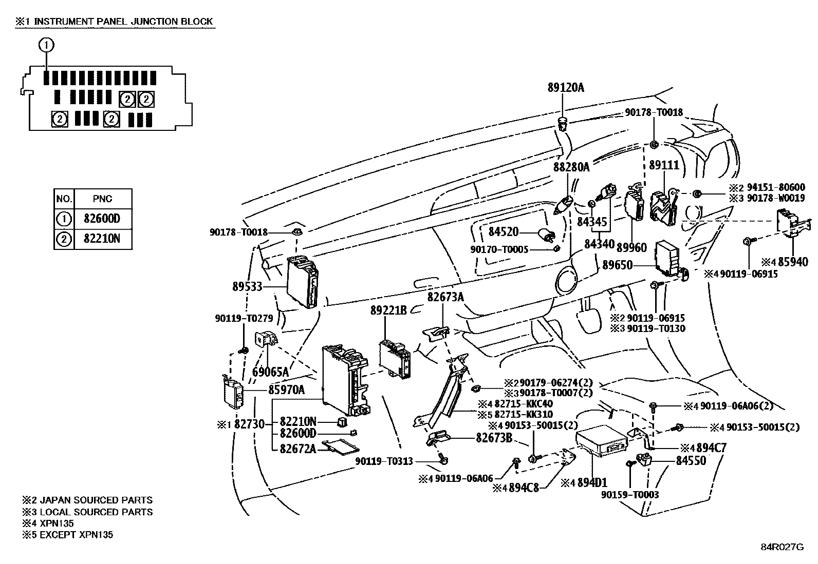 Toyota HILUX 开关和继电器和ECU EPC diagram — 84R027G