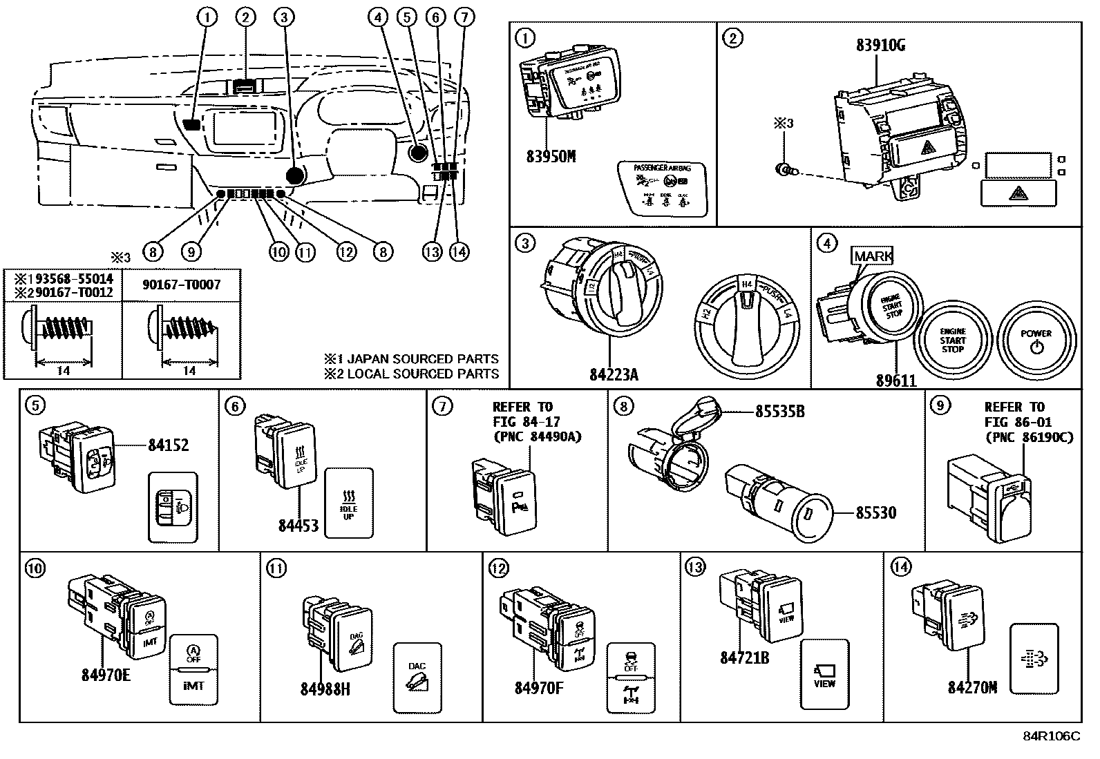Toyota HILUX 开关和继电器和ECU EPC diagram — 84R106C