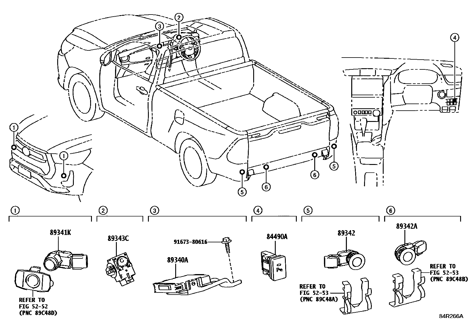 Toyota HILUX 测距雷达和倒车雷达 EPC diagram — 84R266A
