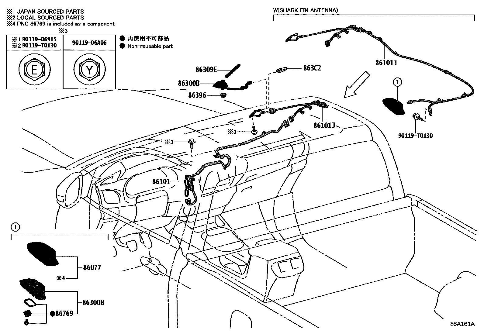 Toyota HILUX antenna EPC diagram — 86A161A