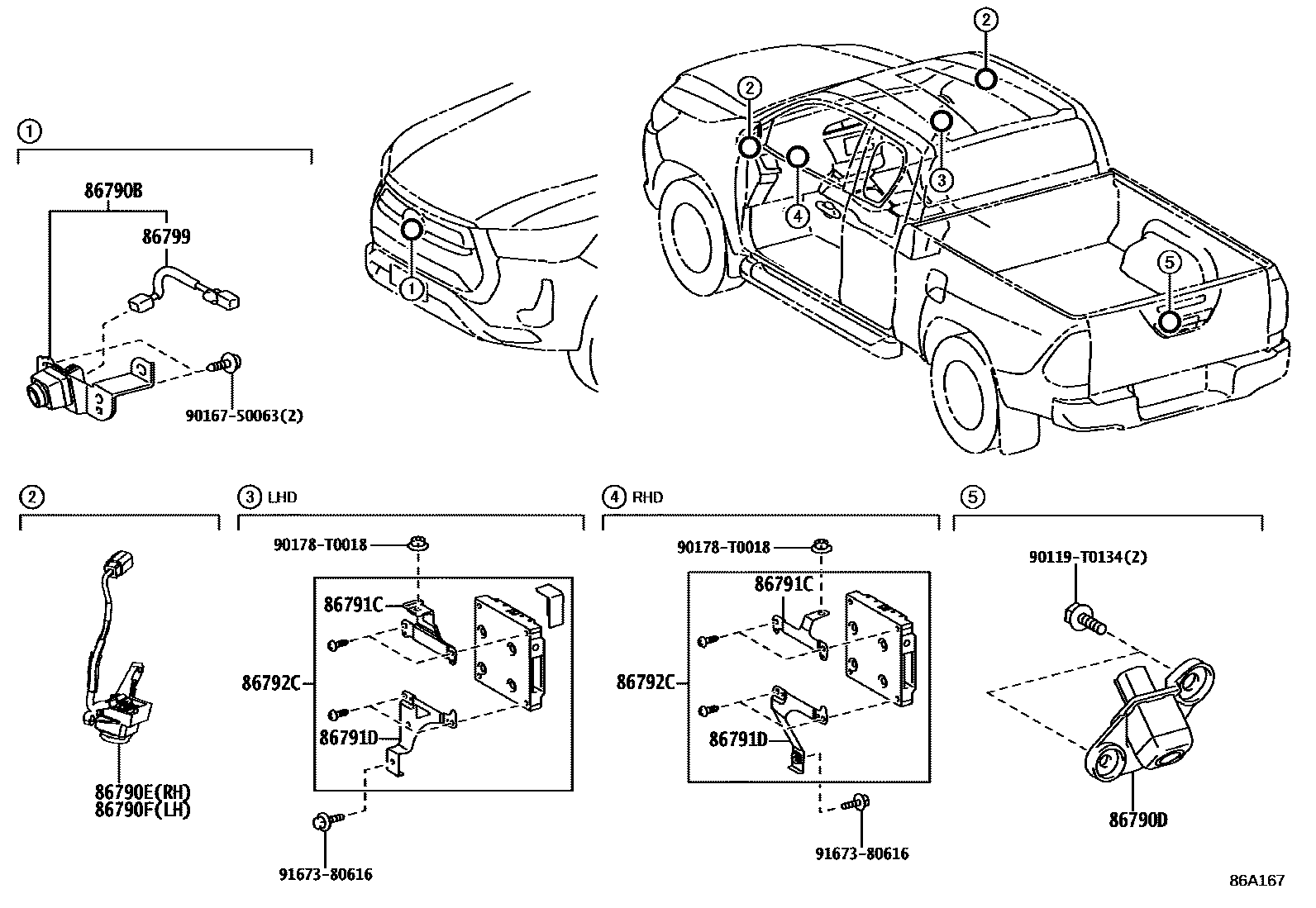 Toyota HILUX 倒车影像和摄像头 EPC diagram — 86A167