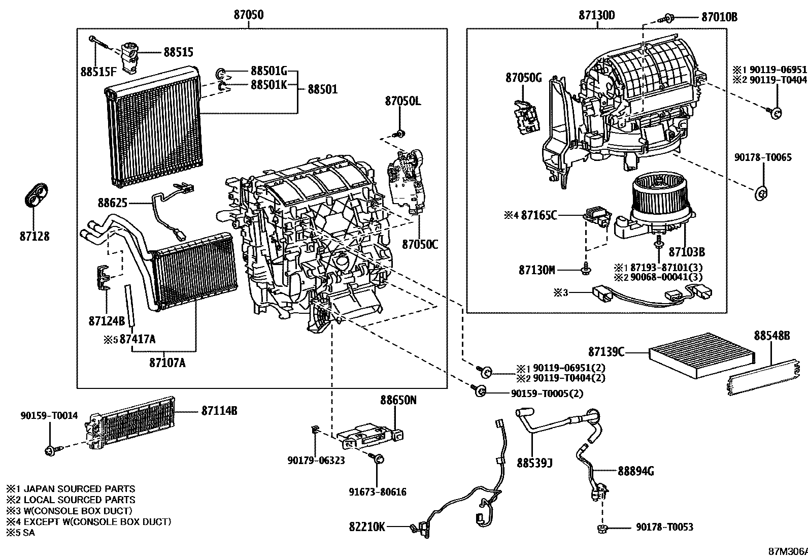 Toyota HILUX 暖风和空调系统 - 冷却器组件 EPC diagram — 87M306A
