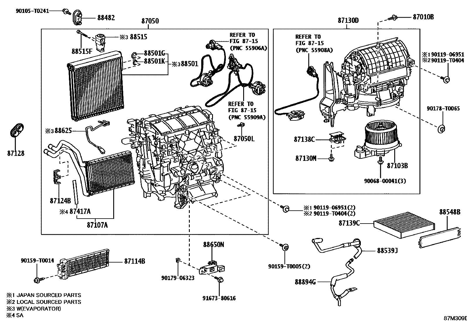 Toyota HILUX 暖风和空调系统 - 冷却器组件 EPC diagram — 87M309B