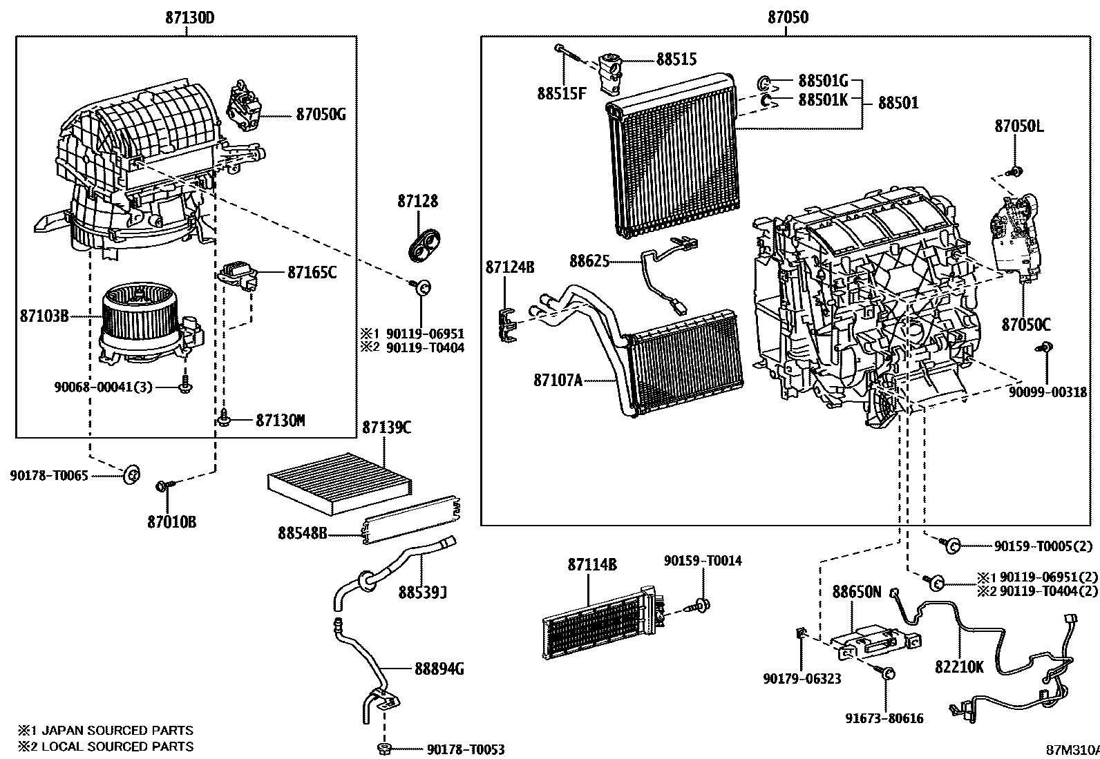 Toyota HILUX 暖风和空调系统 - 冷却器组件 EPC diagram — 87M310A