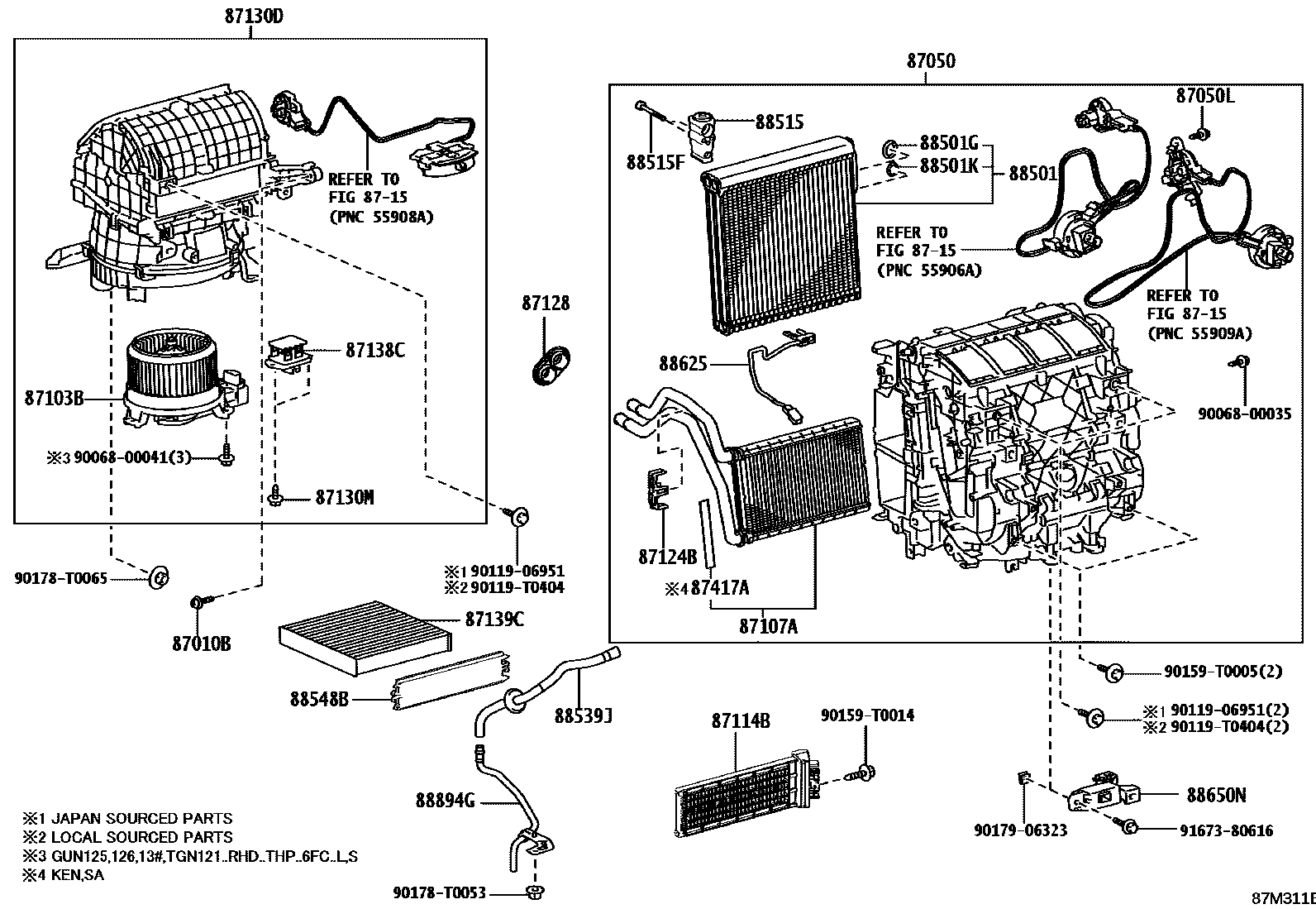 Toyota HILUX 暖风和空调系统 - 冷却器组件 EPC diagram — 87M311B