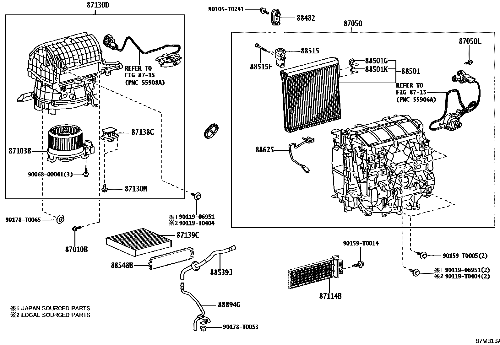 Toyota HILUX 暖风和空调系统 - 冷却器组件 EPC diagram — 87M313A