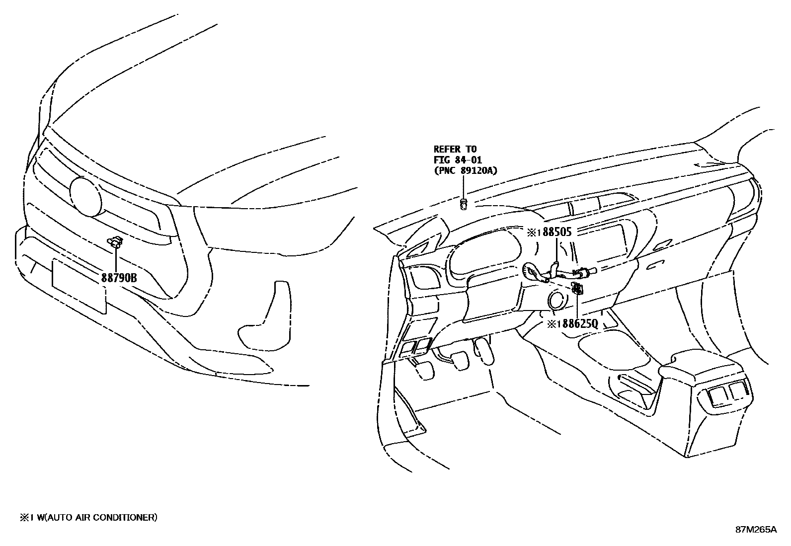 Toyota HILUX 暖风和空调系统 - 控制器和风管 EPC diagram — 87M265A