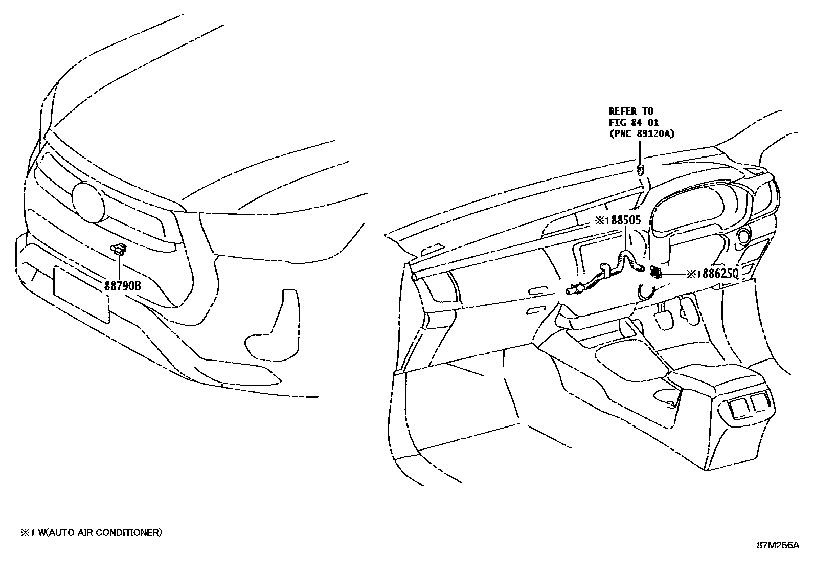 Toyota HILUX 暖风和空调系统 - 控制器和风管 EPC diagram — 87M266A