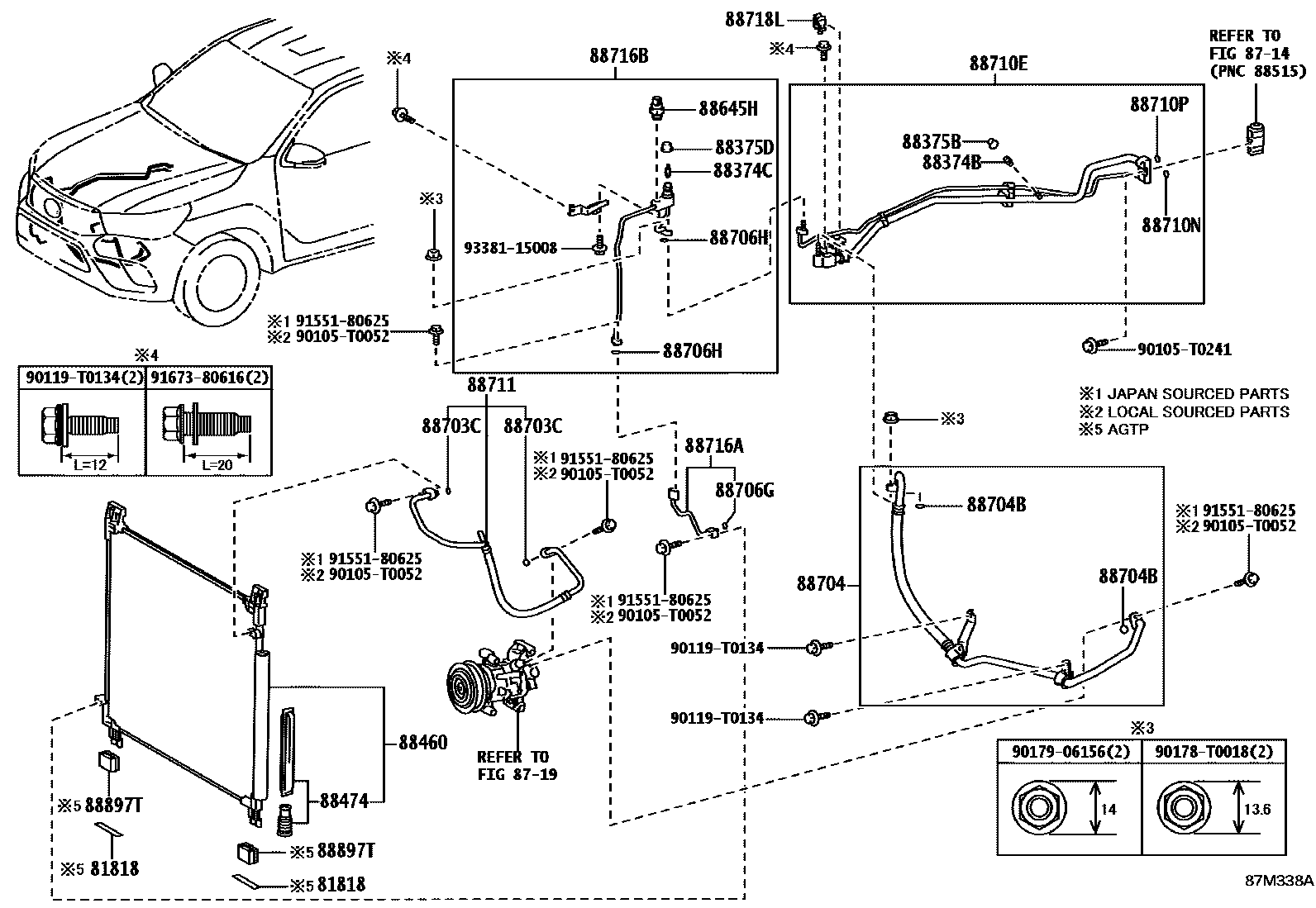 Toyota HILUX Heating & Air Conditioning - Cooler Piping EPC diagram — 87M338A