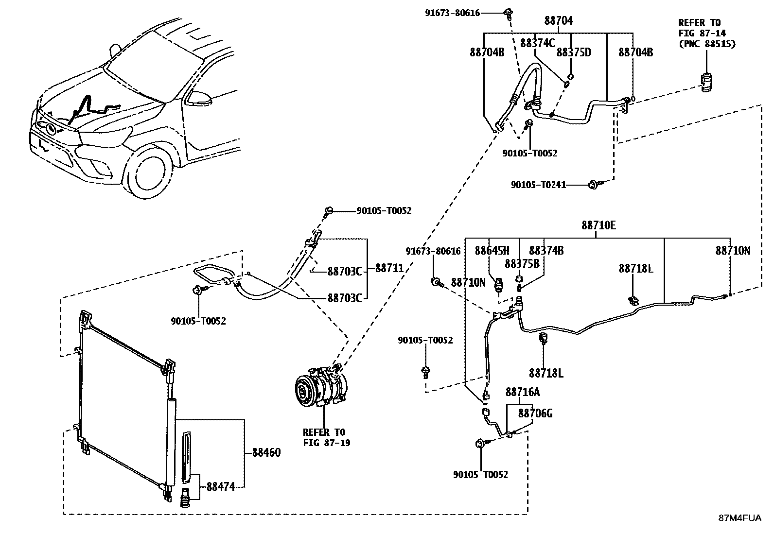 Toyota HILUX Heating & Air Conditioning - Cooler Piping EPC diagram — 87M4FUA