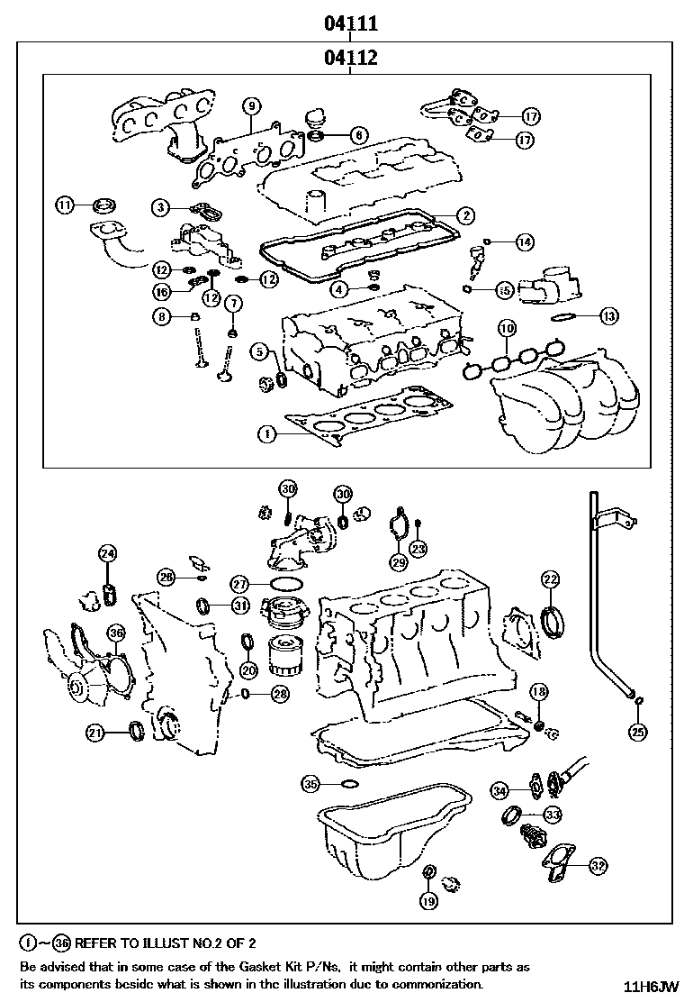 Toyota HILUX Engine Overhaul Gasket Kit EPC diagram — 11H6JW