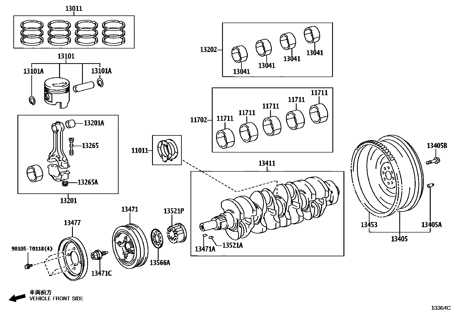 Toyota HILUX Crankshaft & Piston EPC diagram — 13364C