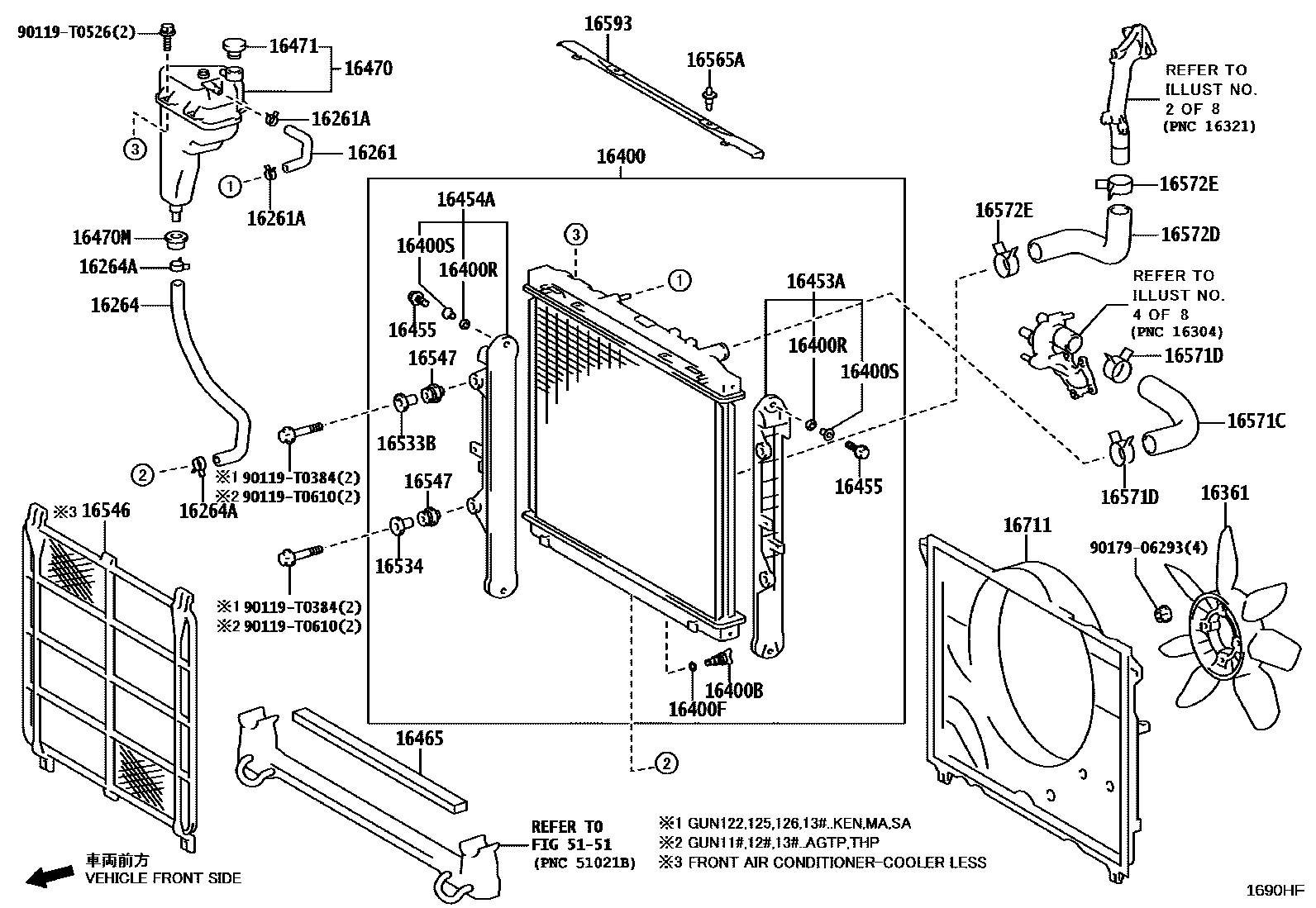 Toyota HILUX RADIATOR & WATER OUTLET EPC diagram — 1690HF