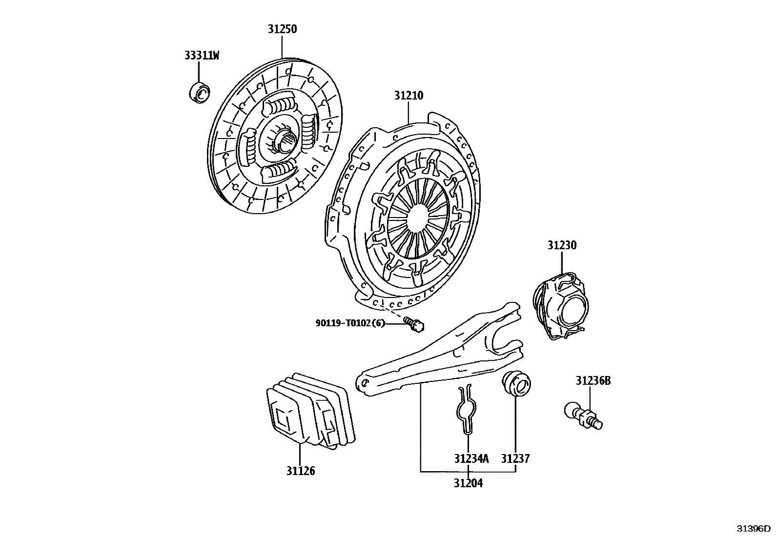 Toyota HILUX 离合器和分离叉 EPC diagram — 31396D