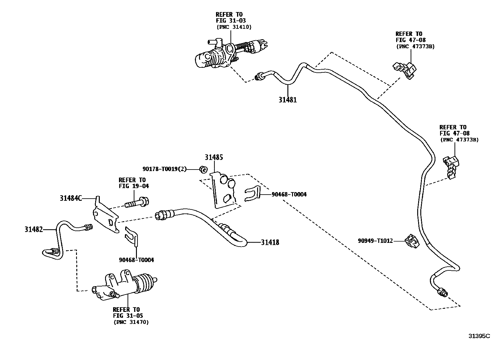 Toyota HILUX 离合器踏板和挠性软管 EPC diagram — 31395C