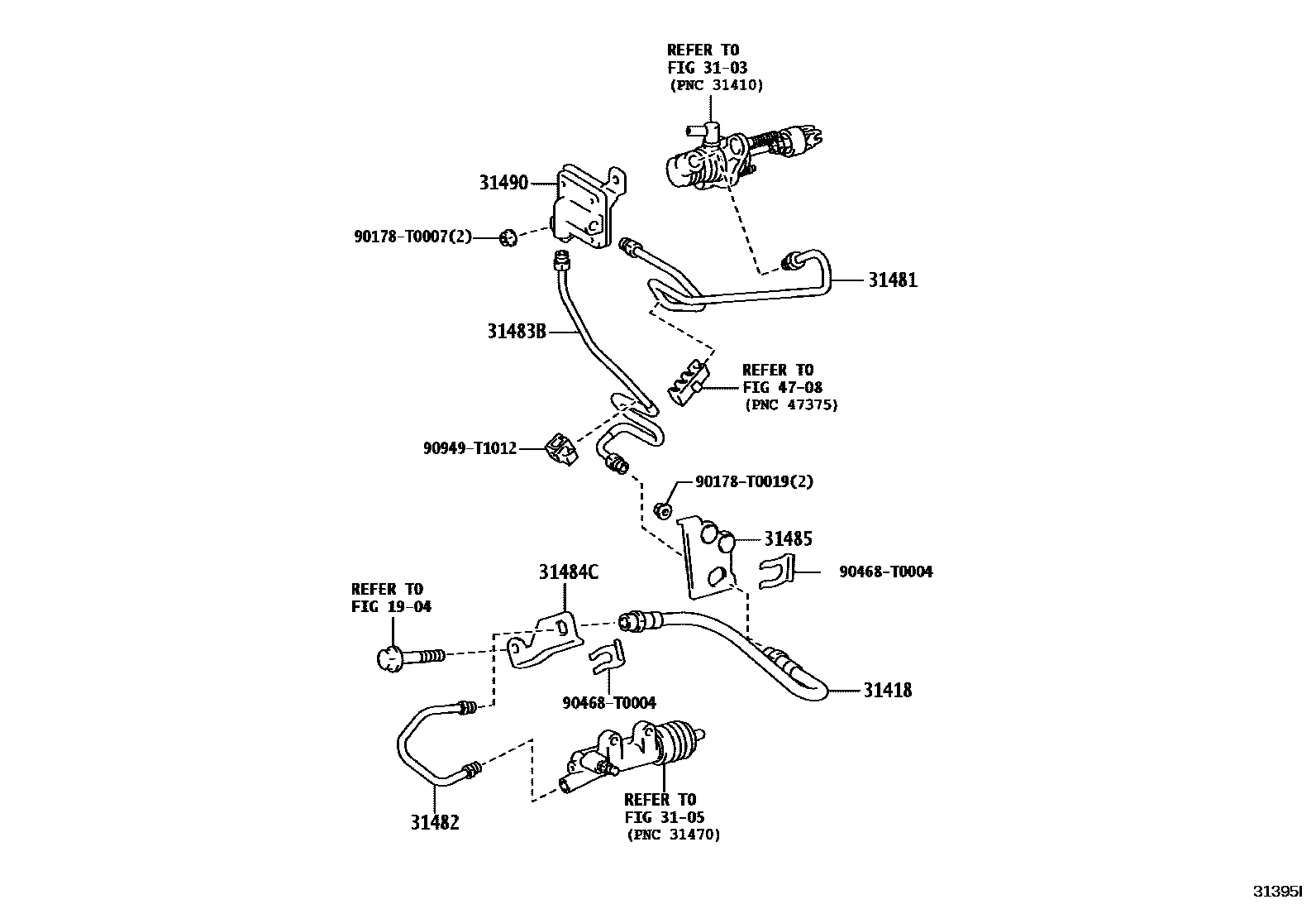 Toyota HILUX 离合器踏板和挠性软管 EPC diagram — 31395I