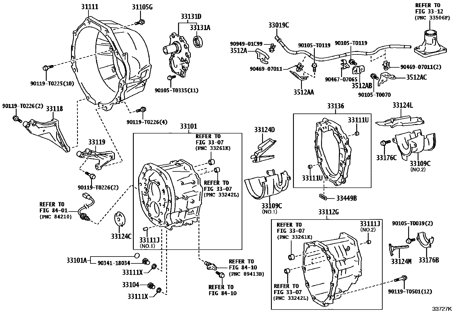 Toyota HILUX 离合器壳和变速器壳(MTM) EPC diagram — 33727K