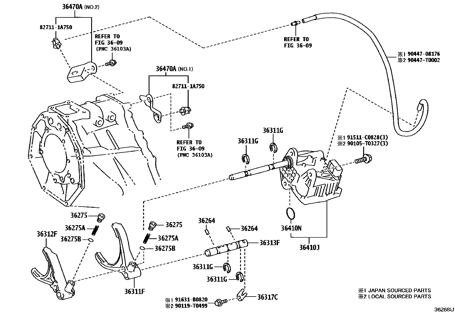 Toyota HILUX Transfer Lever & Shift Fork Shaft EPC diagram — 36268U