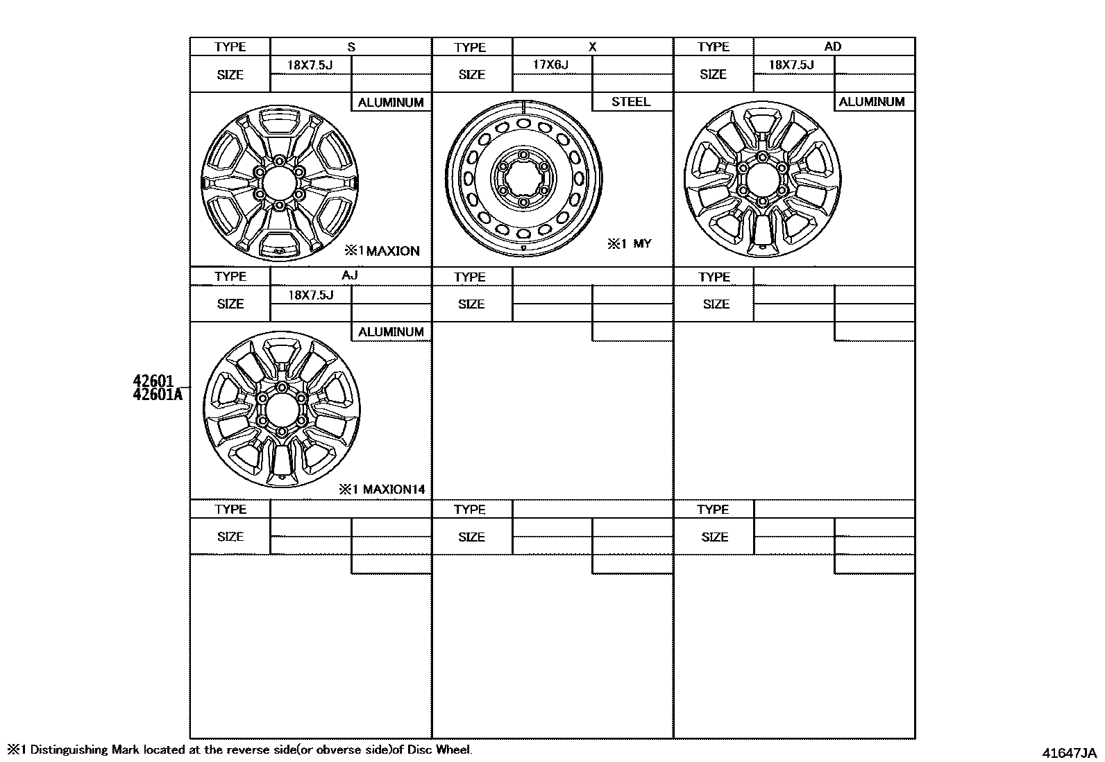 Toyota HILUX 车轮和车轮盖 EPC diagram — 41647JA