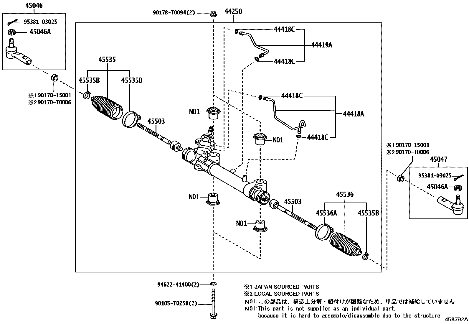 Toyota HILUX 前转向齿轮和连杆 EPC diagram — 458792A