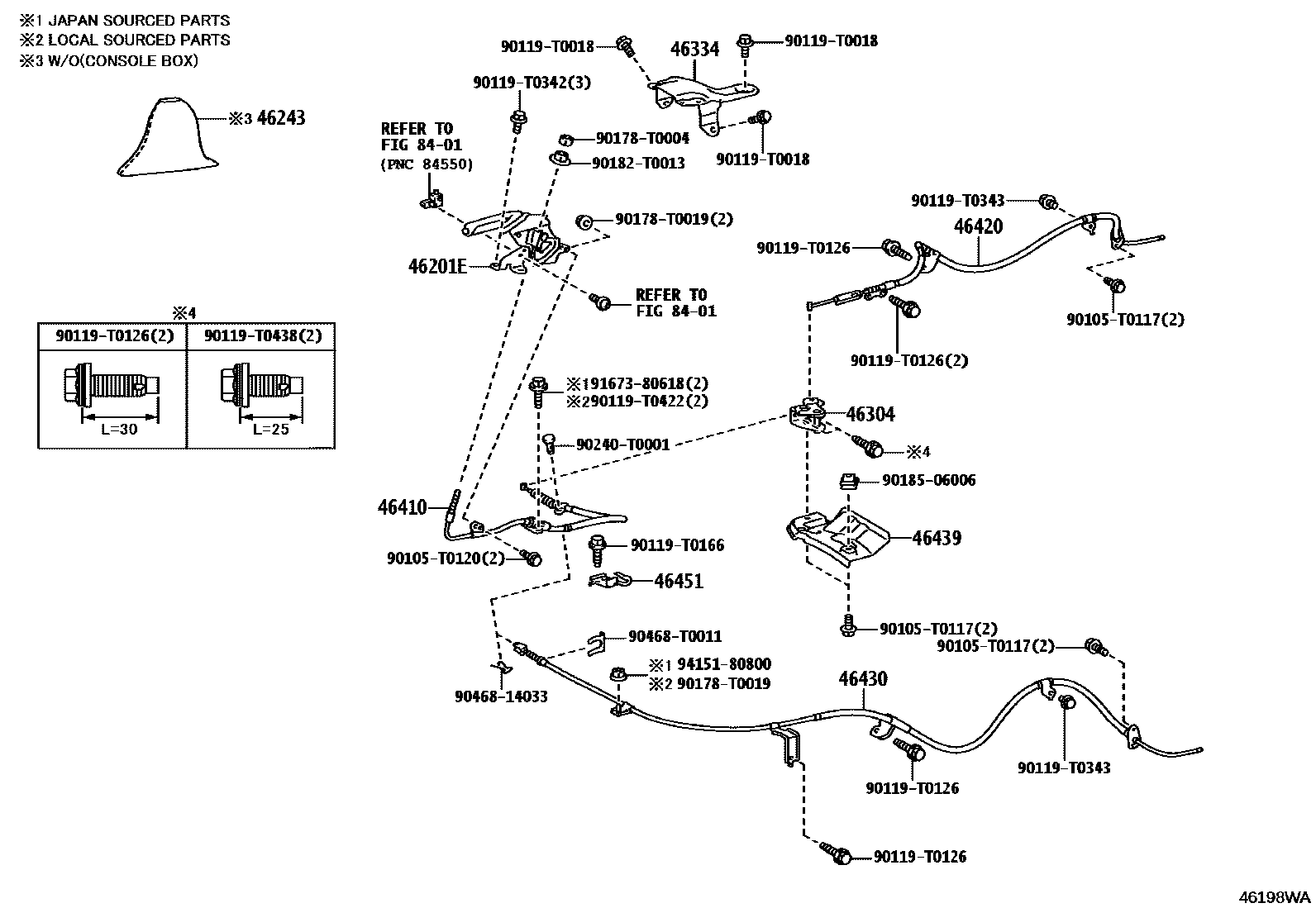 Toyota HILUX Parking Brake & Cable EPC diagram — 46198WA