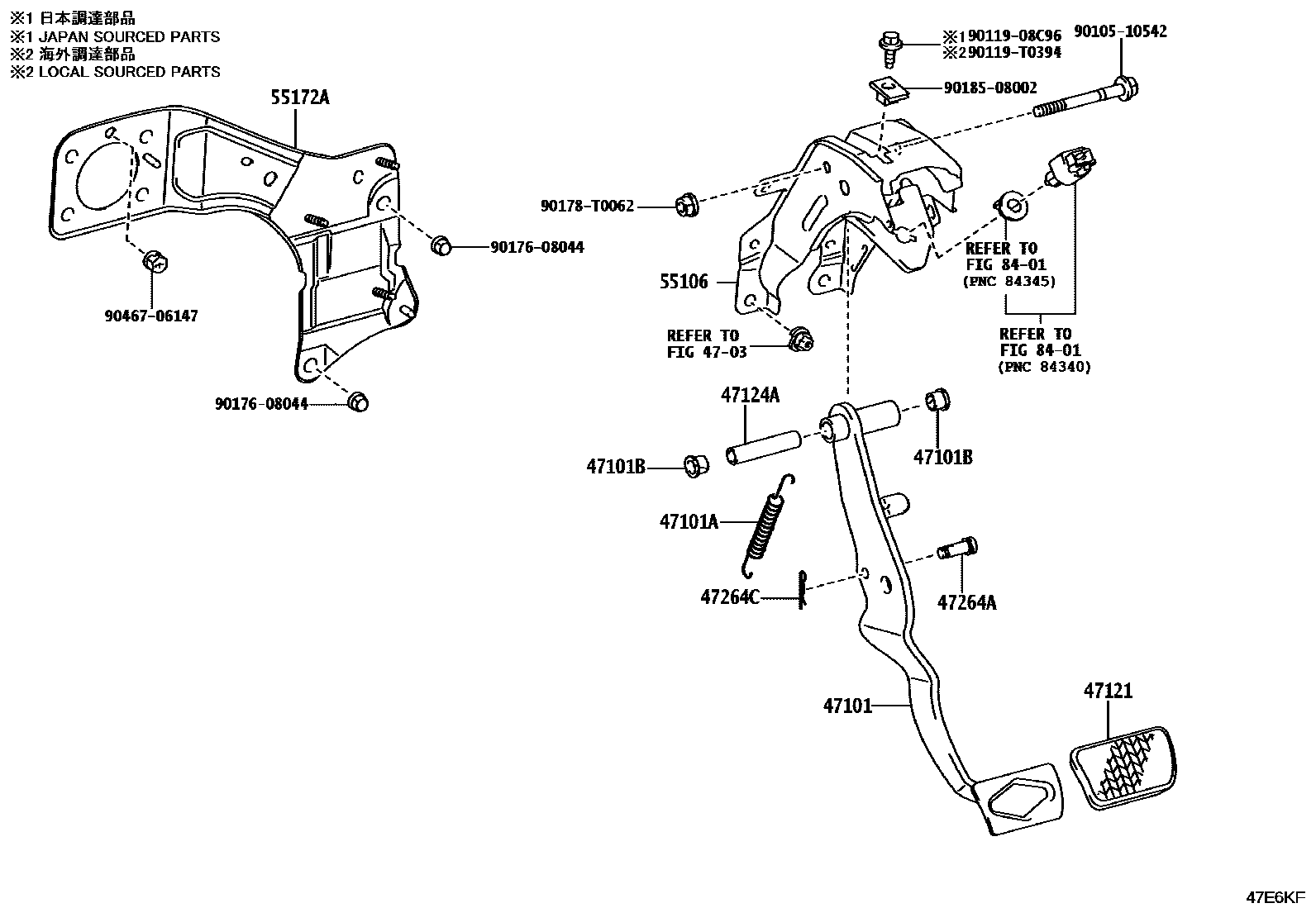 Toyota HILUX Brake Pedal & Bracket EPC diagram — 47E6KF