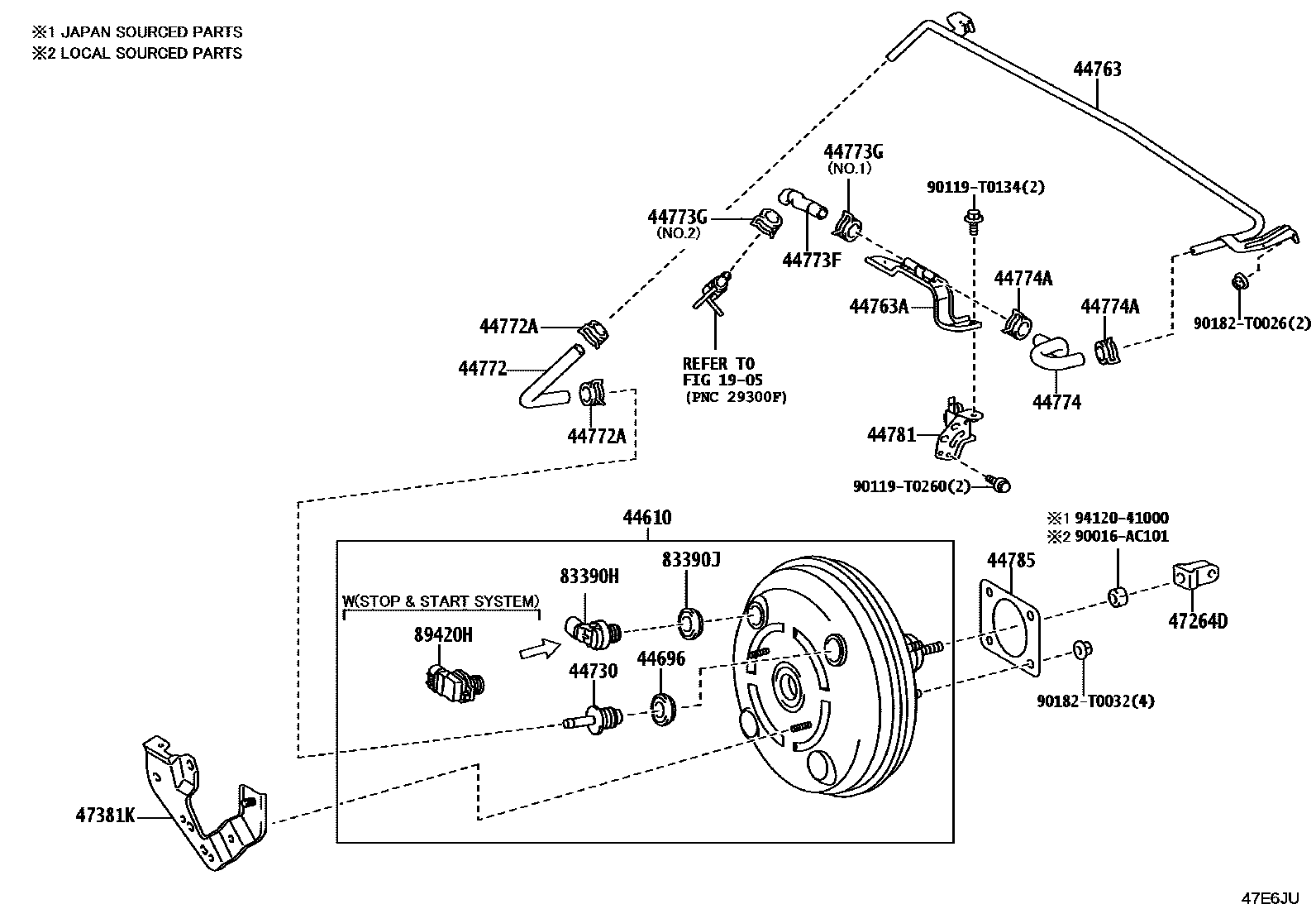 Toyota HILUX 制动助力器和真空管 EPC diagram — 47E6JU