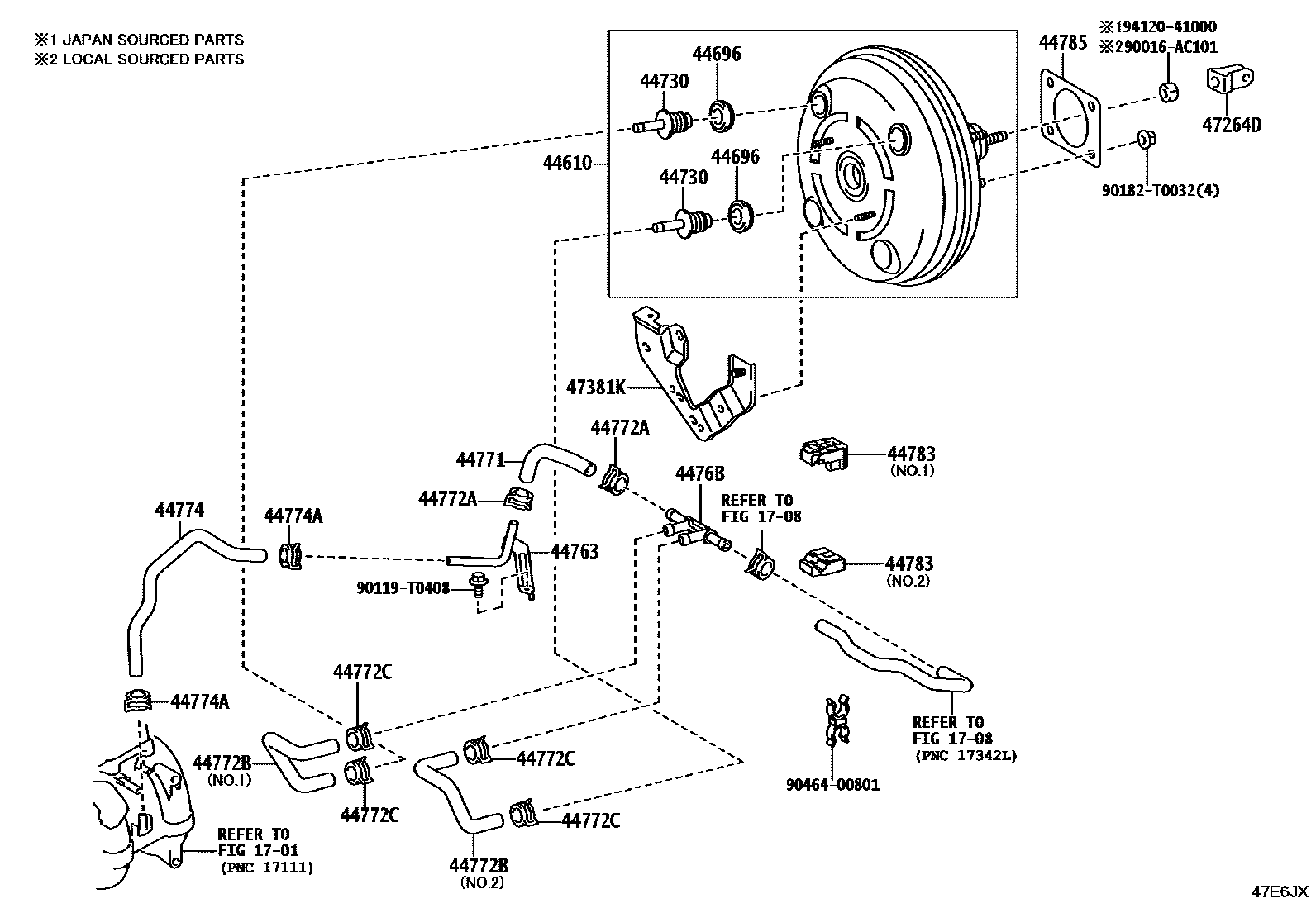 Toyota HILUX 制动助力器和真空管 EPC diagram — 47E6JX