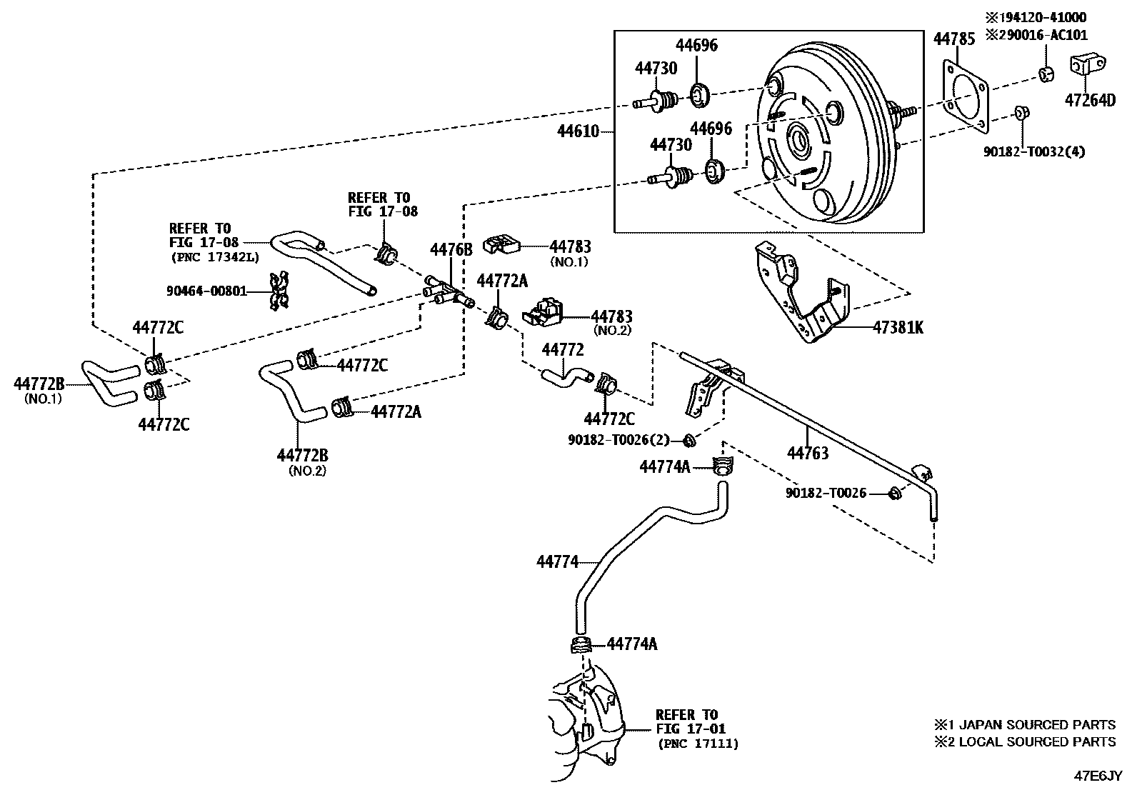 Toyota HILUX 制动助力器和真空管 EPC diagram — 47E6JY