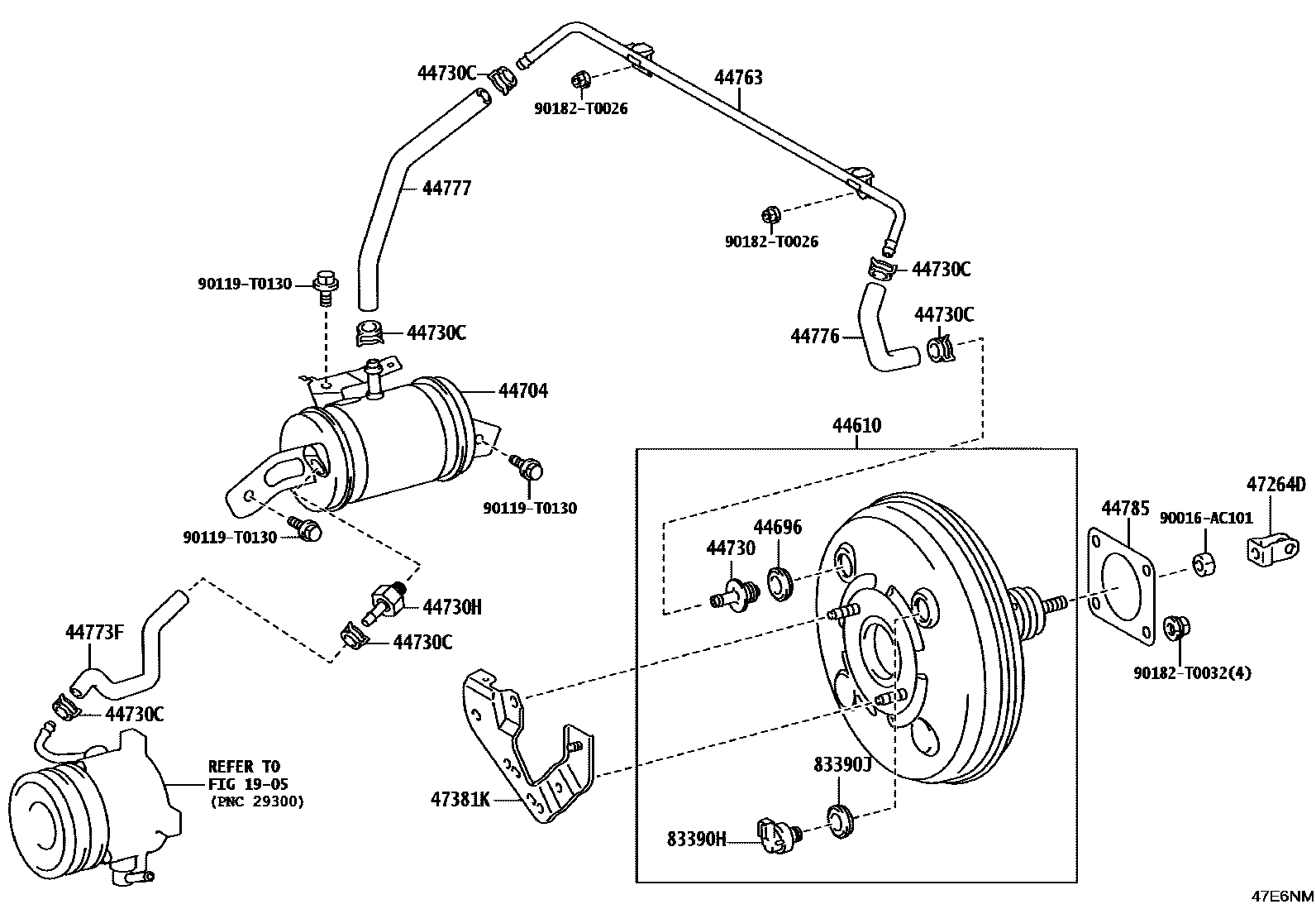 Toyota HILUX 制动助力器和真空管 EPC diagram — 47E6NM