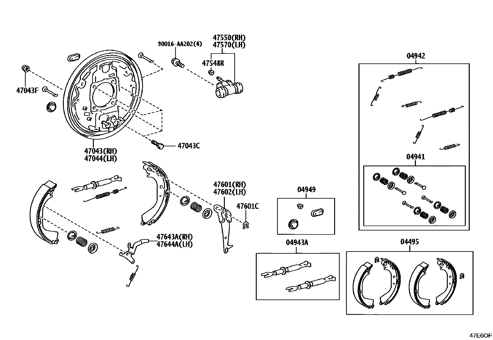 Toyota HILUX 后鼓式制动器分泵和底板 EPC diagram — 47E6OF