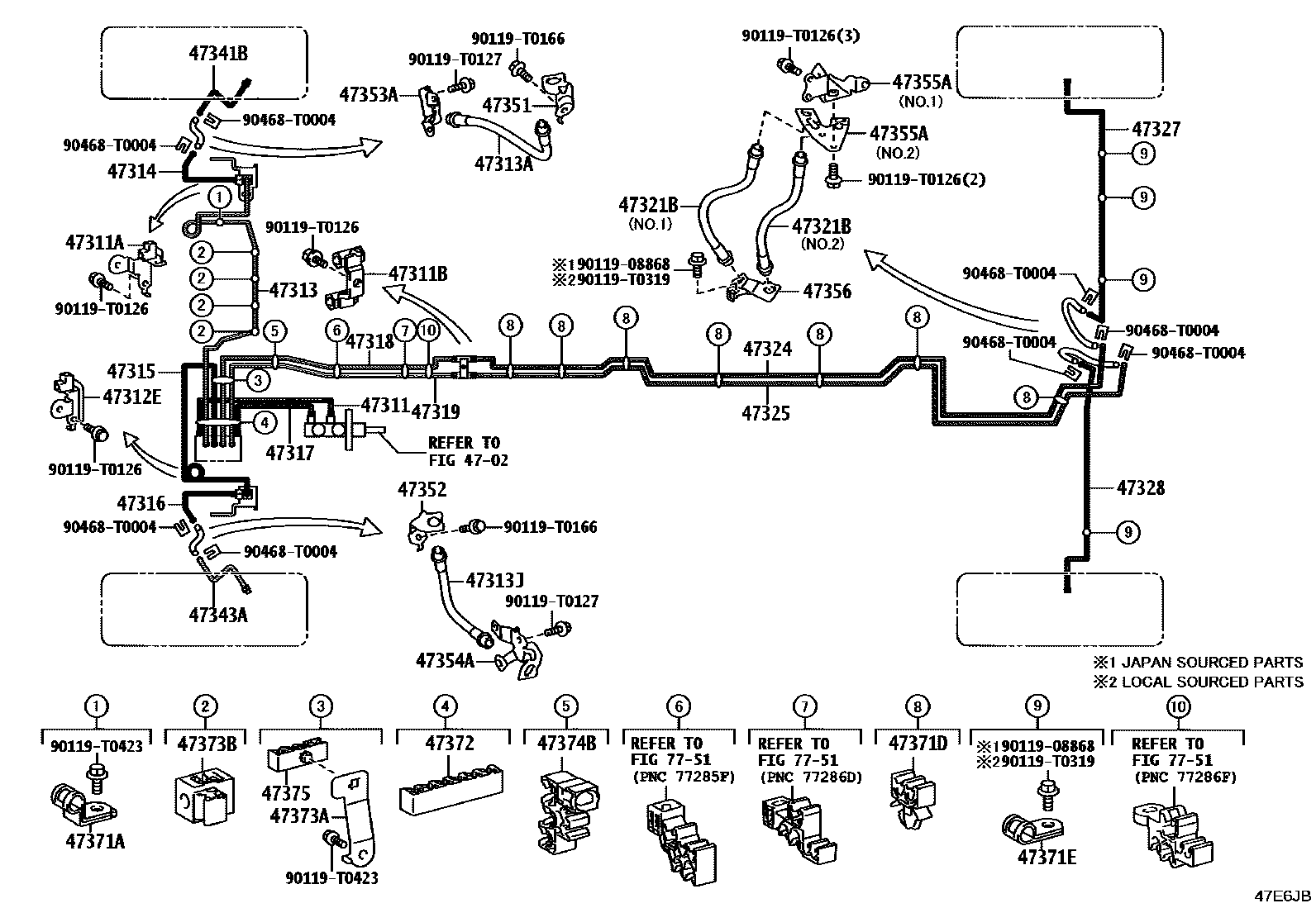Toyota HILUX 制动配管和卡箍 EPC diagram — 47E6JB