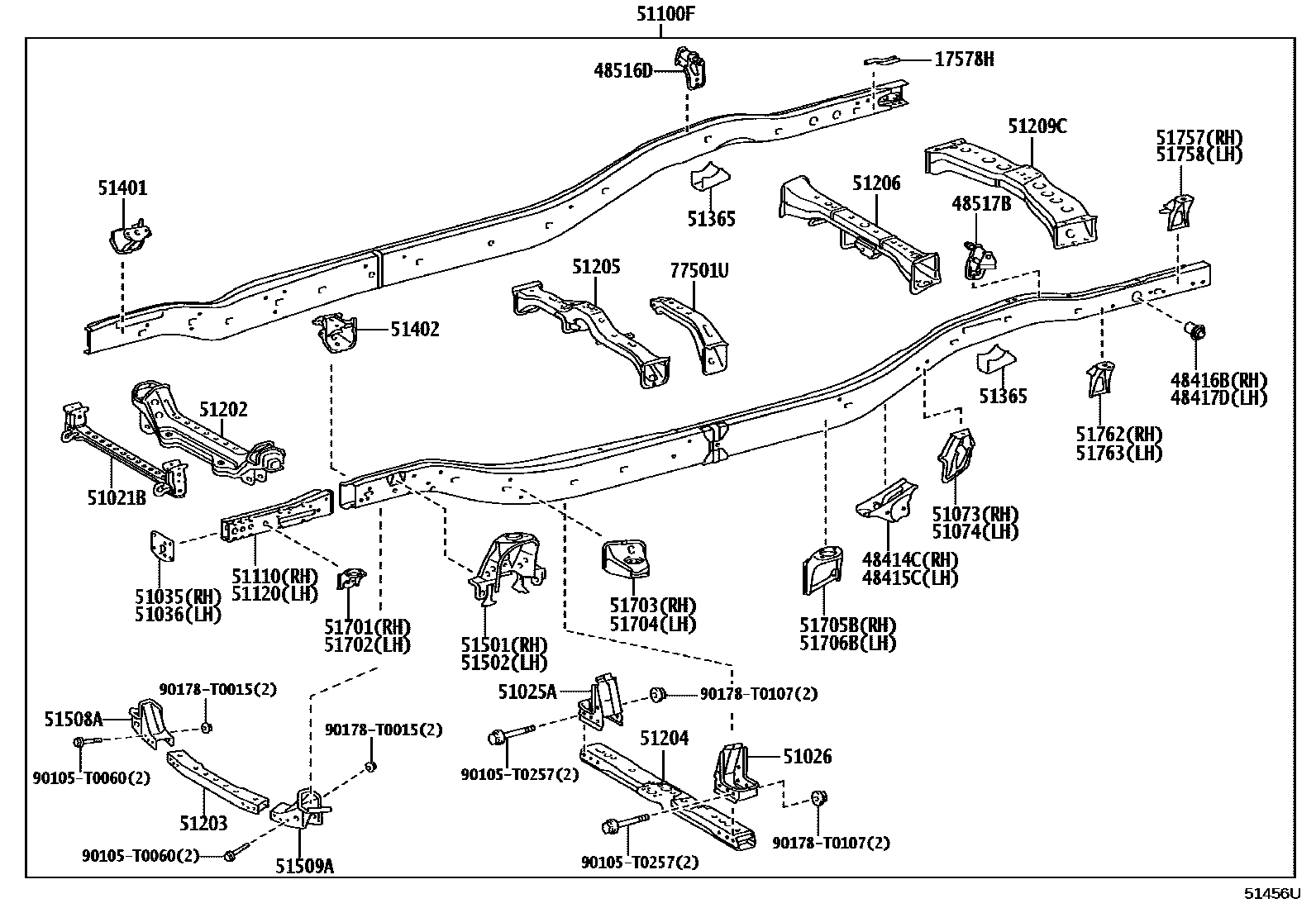 Toyota HILUX 车架 EPC diagram — 51456U