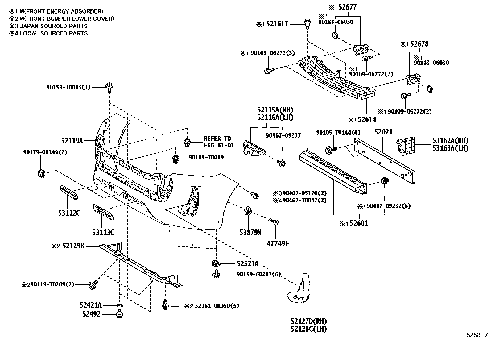 Toyota HILUX 前保险杠及附件 EPC diagram — 5258E7