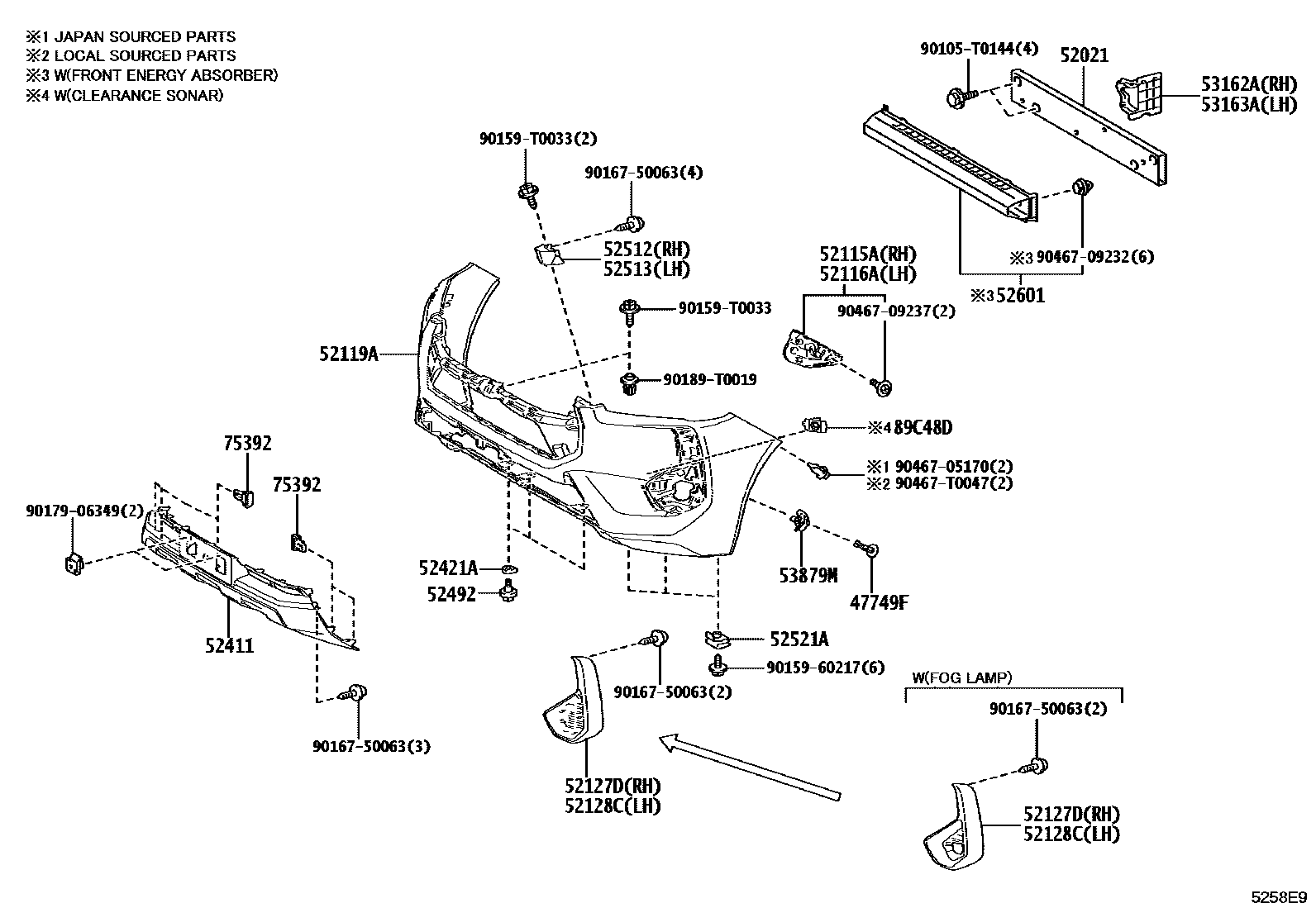 Toyota HILUX 前保险杠及附件 EPC diagram — 5258E9