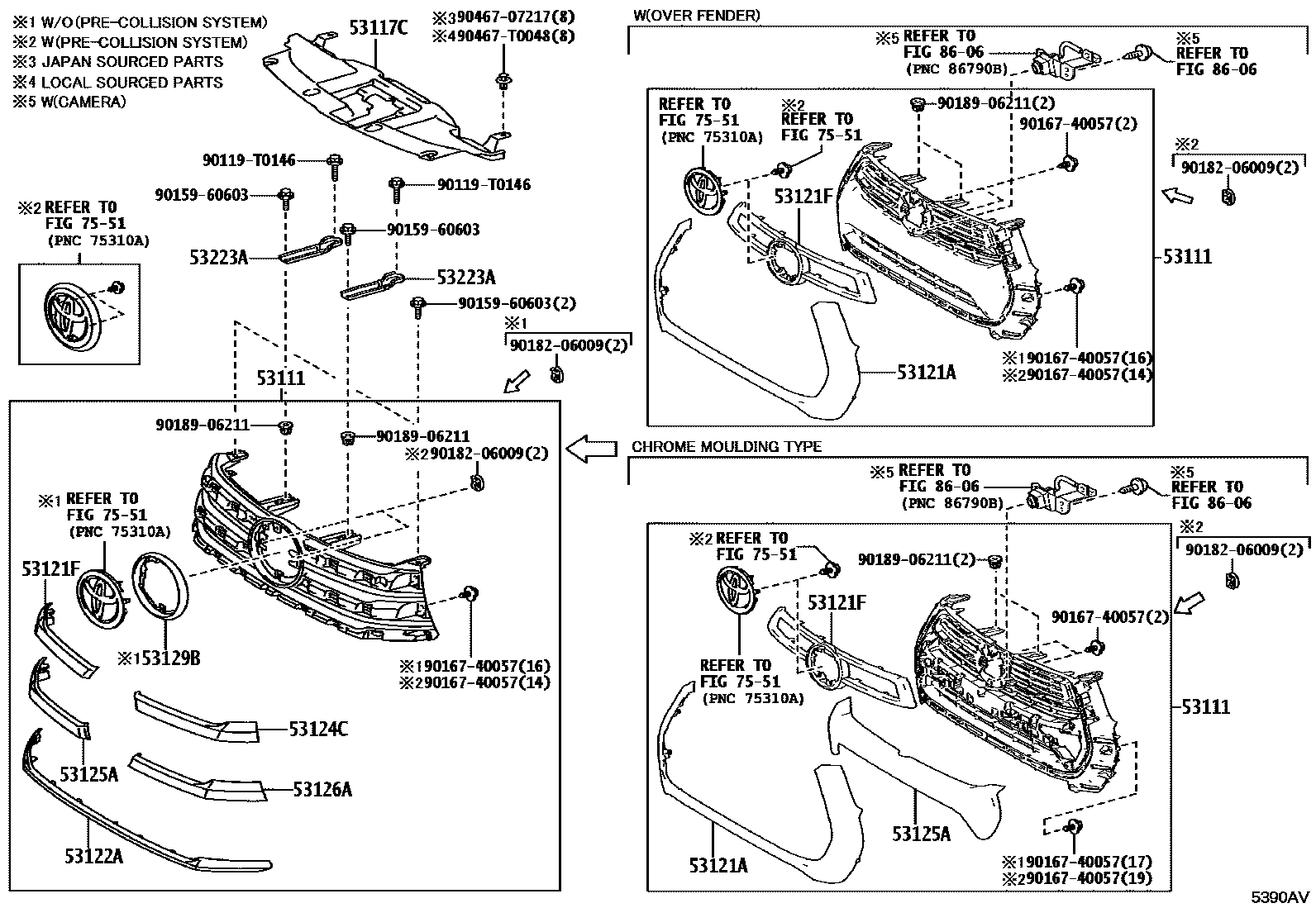Toyota HILUX radiator grille EPC diagram — 5390AV