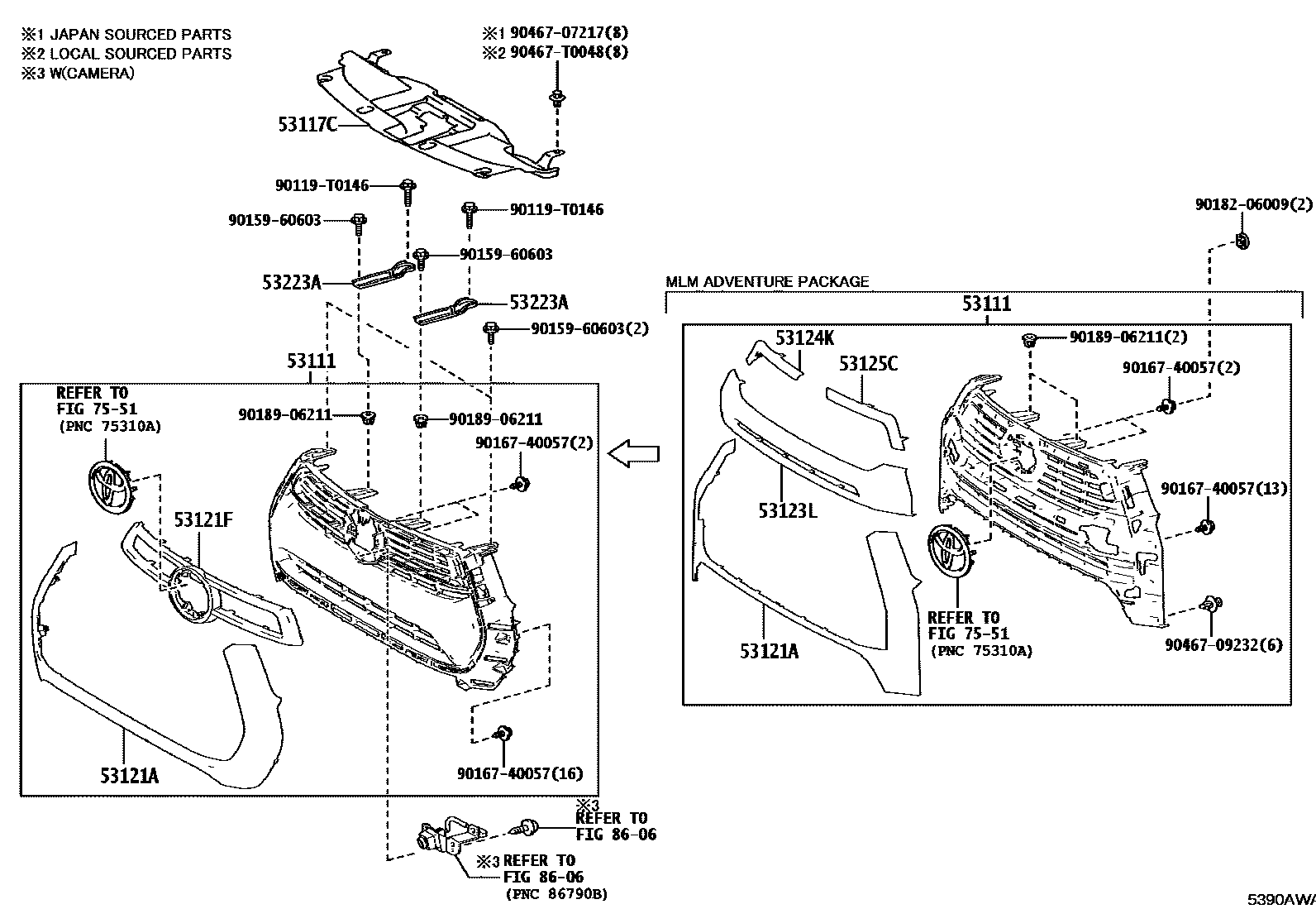 Toyota HILUX radiator grille EPC diagram — 5390AWA
