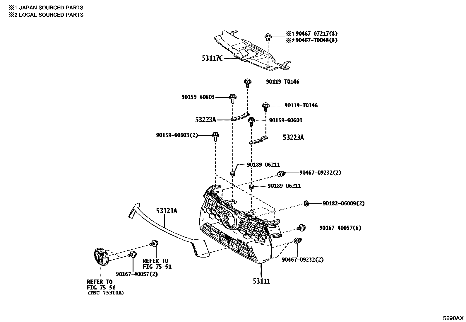 Toyota HILUX radiator grille EPC diagram — 5390AX