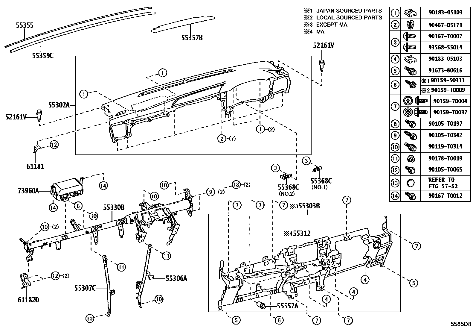 Toyota HILUX 仪表板和手套箱 EPC diagram — 5585D8